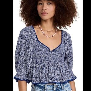 Free People Brittnee Printed Top | Boho Ditsy Womens Blouse | XL